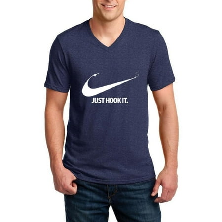 Outdoors Gifts For Men Fishing T-Shirt Just Hook It Fishing Hobby Fisherman Fish Outdoor Gift Ideas Men V-Neck Shirts Ringspun ()