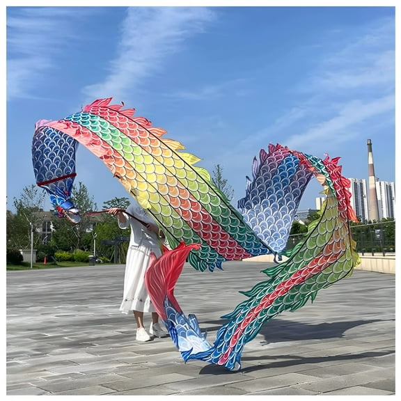 Rainbow Dragon Dance Ribbon, 3D Dragon Ribbon Streamer,Outdoor Flinging Fitness Dragon Flowy Toy,Silk-Like Dragon Ribbon Streamer Set for Outdoor