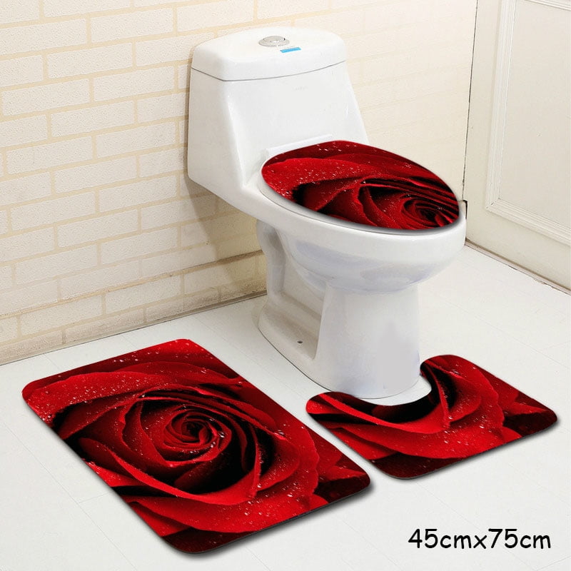 4Pcs Cute Minions Shower Curtain Pedestal Rug Lid Toilet Cover Mat Bath Mat Set 