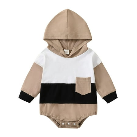 

Rovga Baby Girl Bodysuits Long Sleeve Patchwork Colour Hooded Romper With Pocket Sweatshirt Bodysuits