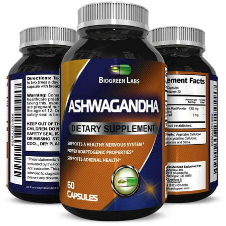 Pure Ashwagandha Extract and Root Capsules Ginseng Herbal Vitamin Complex Pill for Improved Relaxation and Better Sleep with Mood Immune Muscle Boosting Benefits Plus Memory Height and Adrenal