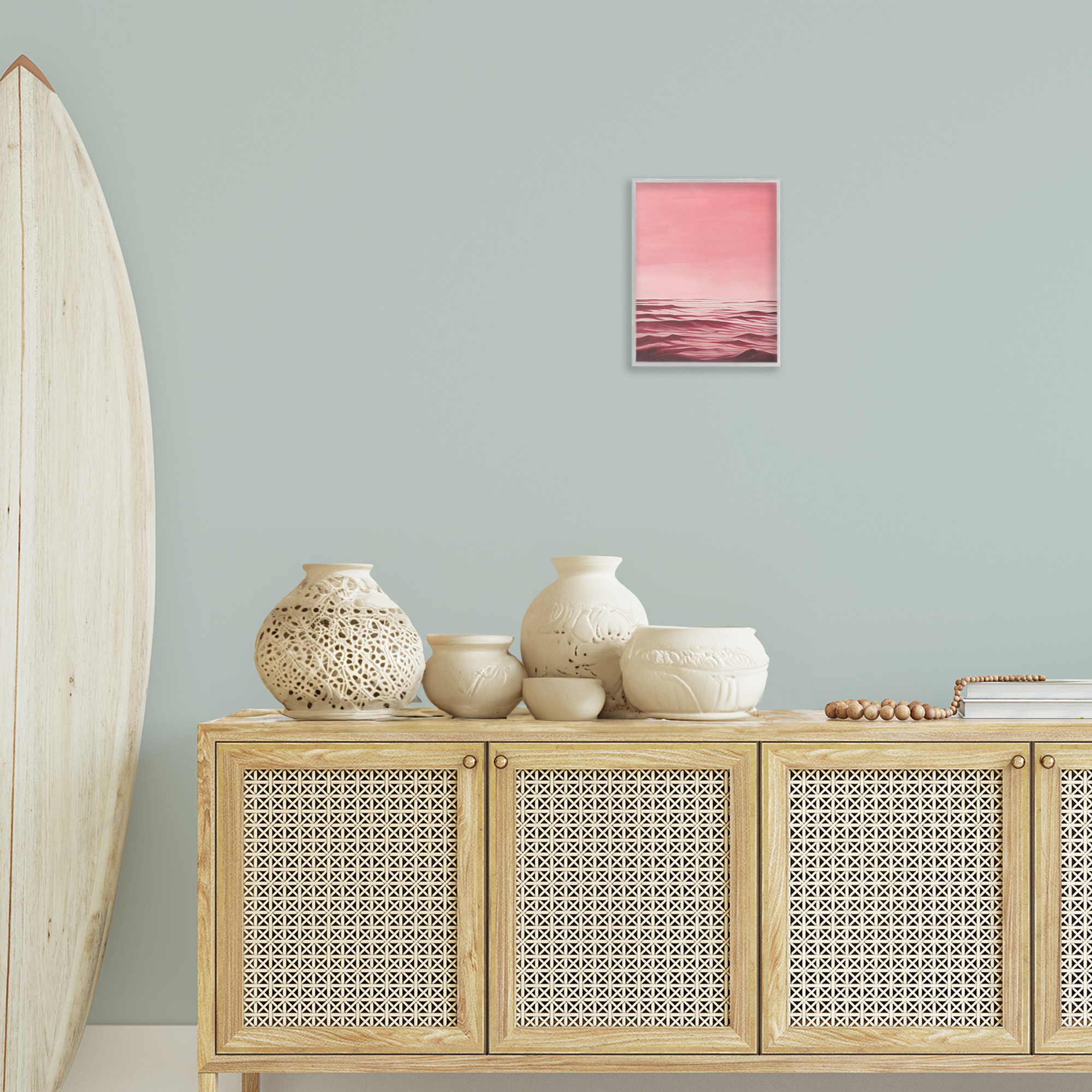 Stupell Industries Pink Ocean Ripples Coastal Painting Gray Framed Art Print Wall Art, 11 x 14