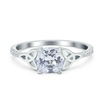 Simulated Cubic Zirconia Size-5 Cushion Cut Celtic Art Deco Wedding Engagement Bridal Ring 925 Sterling Silver