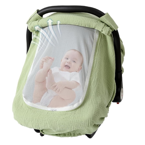 Baby Car Seat Cover 360° Protection, Mint Green Cotton Gauze Cover with Dual-Layer Breathable Mesh Window, Lightweight for Infant Car Seats(1Pcs, B)