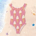 thumbnail image 3 of Girls Ruffled One Piece Swimsuit Summer Beach Vacation Swimwear Tank Swimsuit Ice Cream Pattern, 3 of 8