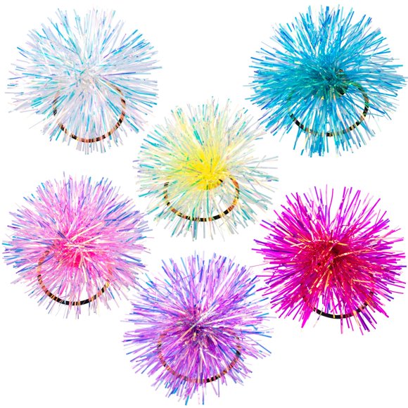 Isslly 6 Piezas de Lazos para el Cabello con Pompones de Colores, Soportes elásticos para Cola de Caballo, Coleteros Lindos y Brillantes, Accesorios para el Cabello para Mujeres para Fiestas, espectác
