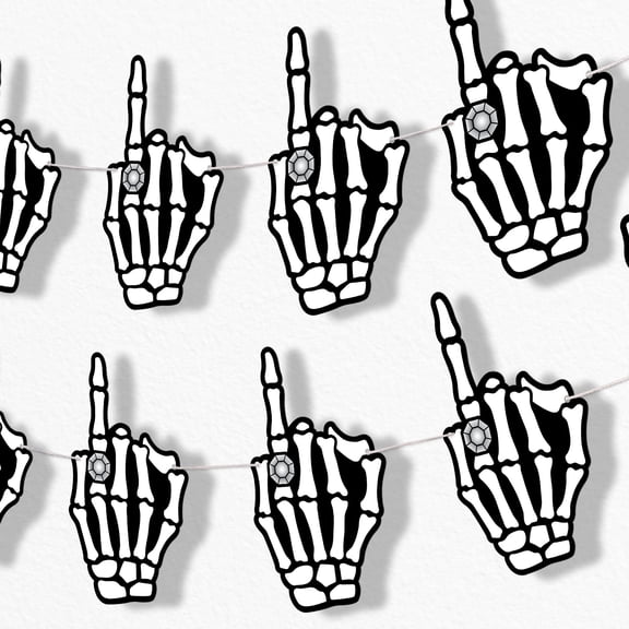Big Dot of Happiness Til Death Do Us Party Garland Banner, Bride or Die Goth Bridal and Bachelorette Party Decorations Banner Backdrop, 30 Feet of Cord, 15 Double-Sided Skeleton Engagement Hands