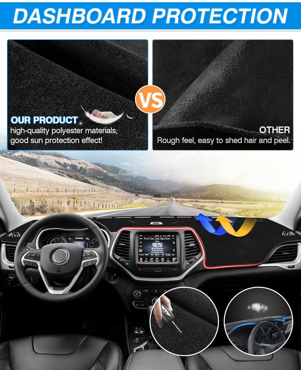 Canvcle Dash Cover Fits for Jeep Cherokee 2014-2023 (NOT for Grand Cherokee) (Only Fits Cherokee Latitude) Dashboard Cover Mat for Cherokee Accessories
