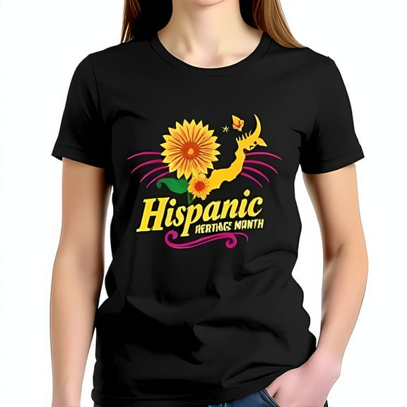 Vibrant Cotton Short Sleeve T-Shirt for Hispanic Heritage Month - Sunflower & Butterfly Design