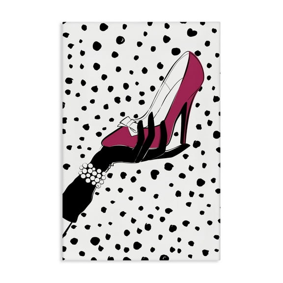 Stupell Industries Pink Shoe with Dots Beauty & Fashion Painting Gallery Wrapped Canvas Art Print Wall Art, 16 x 24