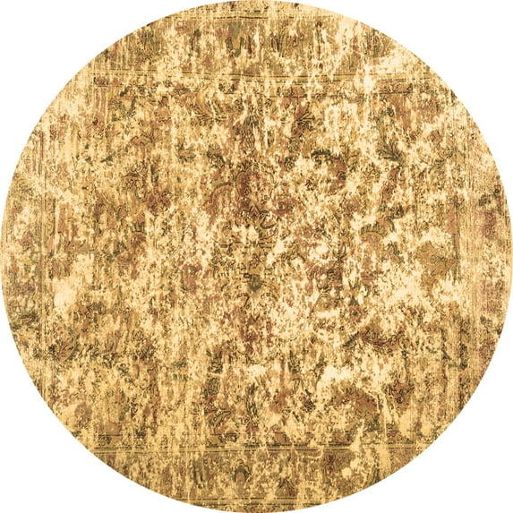 Ahgly Company Indoor Round Abstract Brown Contemporary Area Rugs, 3' Round