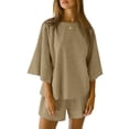 thumbnail image 5 of Women 2 Piece Outfits 3/4 Sleeve Tops and Elastic Waist Shorts Lounge Sets, 5 of 6