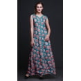 thumbnail image 2 of Bimba Robe Anarkali Fleurie Bleu Sarcelle Col Mandarin Sans Manches Kurtis pour Femmes Imprimé Robe Maxi Très Grande, 2 of 6