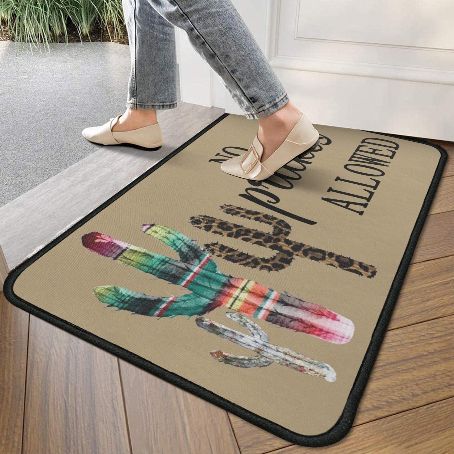 No Pricks Allowed Door Mat Outdoor Indoor Cactus Flower Doormat, 30"x17", Durable Floor Mat Non Slip Rug Ultra Absorb Mud Easy Clean Front Doormat for Garage,Entryway,Patio,High Traffic Areas