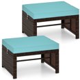 thumbnail image 1 of Gymax Set of 2 Patio PE Rattan Ottomans w/ Soft Zippered Cushions for Deck Outdoor Turquoise, 1 of 6