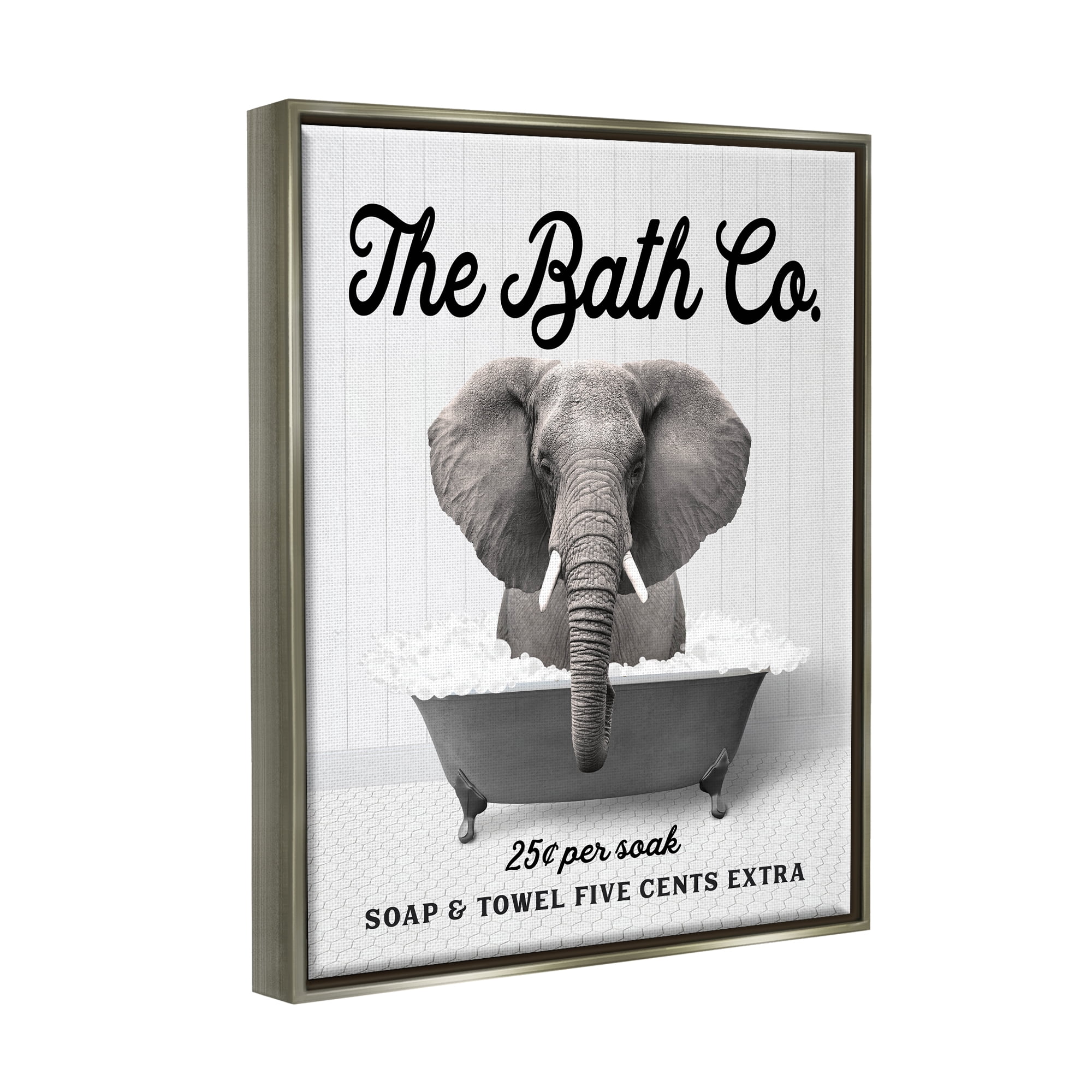 Stupell Industries Vintage Bathtub Elephant Animals & Insects Painting Gray Floater Framed Art Print Wall Art, 17 x 21