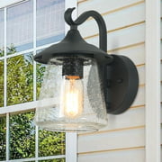 LNC Farmhouse Outdoor Wall Light Exterior Lantern in Black with Seeded Glass for Porch Barn
