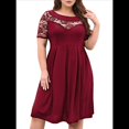 thumbnail image 2 of Vestido Midi de Encaje de con Cuello Redondo y Corte Cruzado para Mujer, Talla Grande, para Invitada de Boda o Cóctel Rojo Vino XXL, 2 of 9
