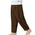 thumbnail image 6 of ZACPNCV Boys Casual Cotton Linen Pants Lightweight Summer Loose Fit Elastic Waist Solid Lounge Long Trousers Brown 10-11 Years, 6 of 7