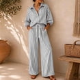thumbnail image 2 of Lounge Sets for Women 2 Piece Sweatsuits Striped Long Sleeve Lapel Tops and Wide Leg Pants Fall Two Piece Outfits Set, 2 of 9