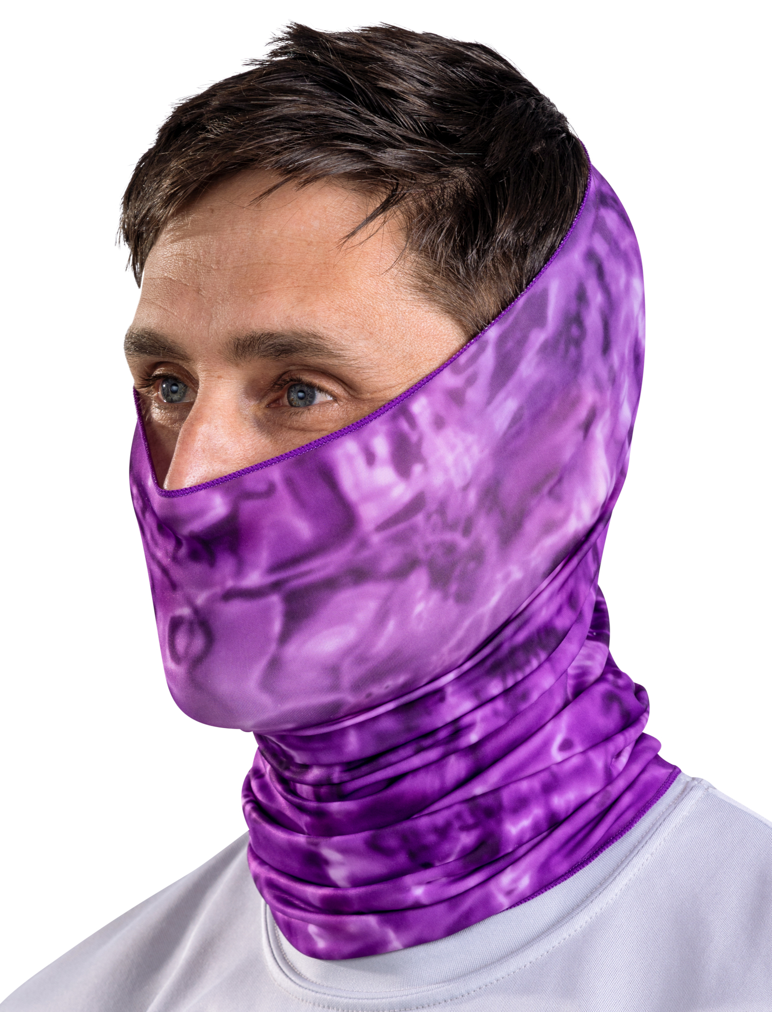 Aqua Design Fishing Hunting Masks Neck Gaiters for Men and Youth: UPF 50+ Sun Mask Protection: Camo Half Face Cover Balaclava Bandana: Liquid Purple size L - image 1 of 6