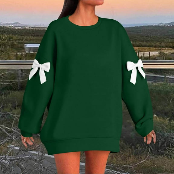 Women's Christmas Sweatshirt Plus Size Long Sleeve Bow Crewneck Pullover Oversized Casual Party Printed Tops Fall Winter Cozy Sweatshirt