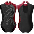 thumbnail image 2 of iiniim Kids Girls Sparkly Rhinestone Sleeveless Gymnastics Leotard Skating Jumpsuit 6-16 Burgundy 14, 2 of 7