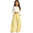 thumbnail image 5 of Leey-World Girls Joggers Sweatpants for Girls Wide Leg Sweat Pants High Elastic Waist Joggers School Sport Outfits 5-14 Years(Yellow,14-15 Years), 5 of 6