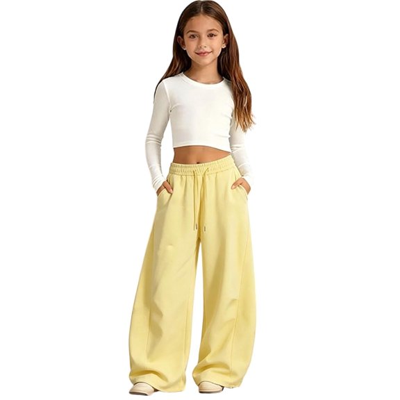 Grblisyd Girls Sweatpants Barrel Pants Baggy Wide Leg Drawstring Open Bottom Casual Sweat Pants with Pockets