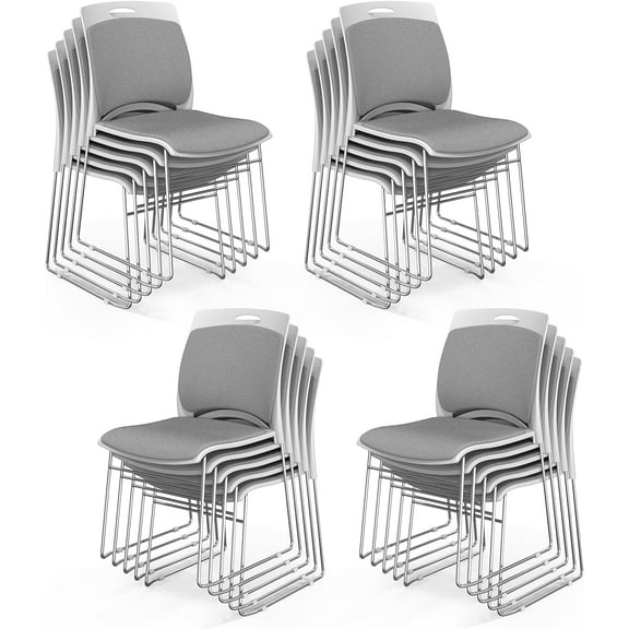 VINGLI Stackable Chairs Set of 20, Stacking Office Chairs with Metal Sled Base, Ergonomic Plastic Padded Seat & Back, Capacity 350lbs, Stacking Chairs for Waiting Room Break Room Banquet Guest, Gray