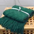 thumbnail image 2 of Manta de tiro de punto suave con borla, mantón de siesta de oficina, funda decorativa para sofá, cama, sofá, para viajes, verde oscuro Speravity LF000012-01B, 2 of 7