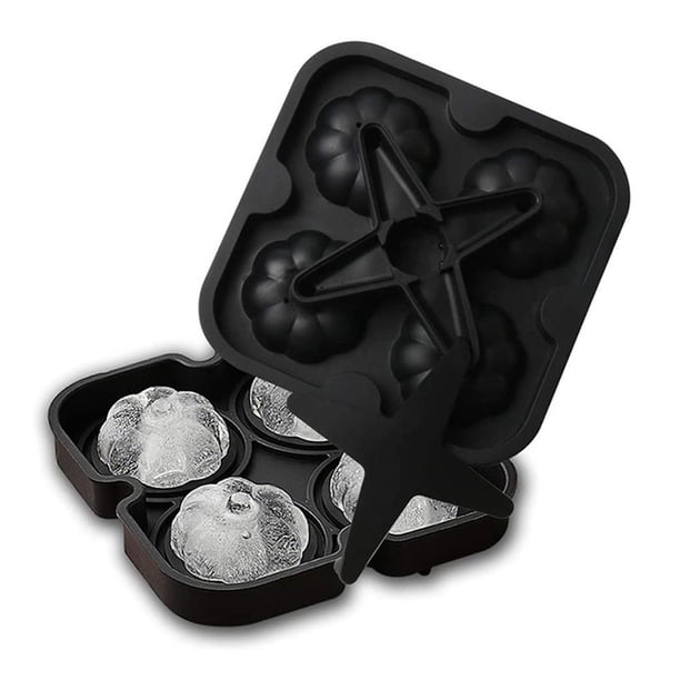 Bewildely Bandeja de cubitos de hielo de calabaza de silicona, molde para hacer bricolaje profesional de 4 rejillas para el hogar Kits de decoración para fiestas Negro