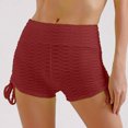 thumbnail image 3 of Cyber_Monday Deals USSUMA Women High Waist Hip Stretch Fitness Wrinkled Drawstring Biker Shorts Yoga Pants Shorts Multisave Wine XL, 3 of 5