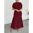 thumbnail image 5 of Red Violet Plus Size Elegant Sheer Mesh Ruched Maxi Dress With Cowl Neck And Puff Sleeves, 5 of 8