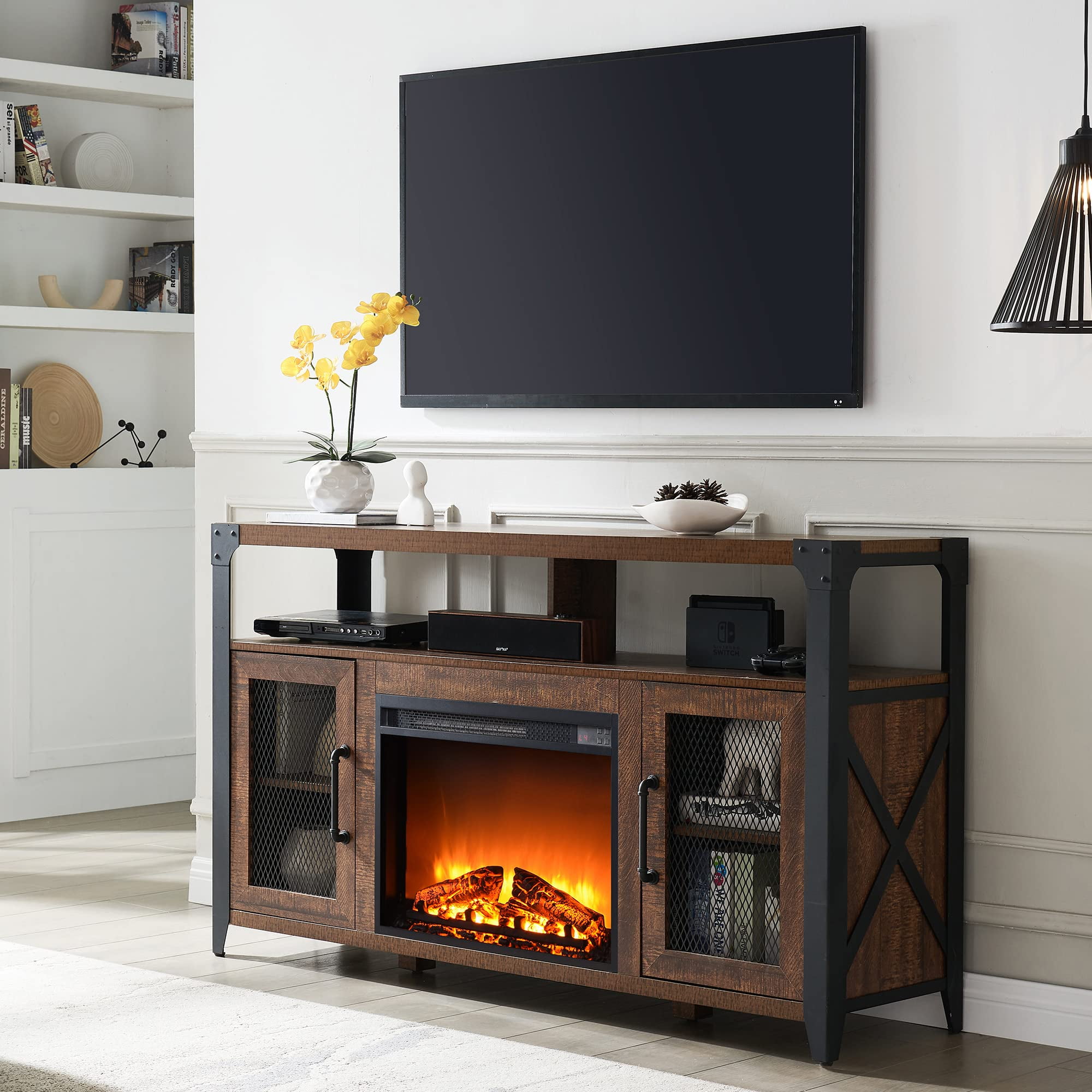 Walker Edison Furniture Company Modern Farmhouse Tall Fireplace TV Stand  Black HD58FP18HBBL The Home Depot | craft-ivf.com