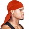 thumbnail image 2 of Durags for Men Superior Velvet Satin Durag Wolfing Long Wide Straps Braids Wave Cap Hip Hop Oversize Headwear Orange, 2 of 4