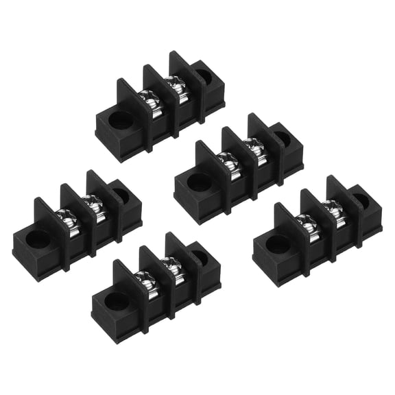 5 Pcs 2 Positions Terminal Block 300V 20A 9.5mm Pitch Single Rows 2 Circuits DIN Row Screw Terminals Strip