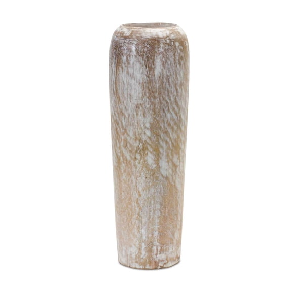 Melrose Wood Floor Vase - 18.25" - Brown and White