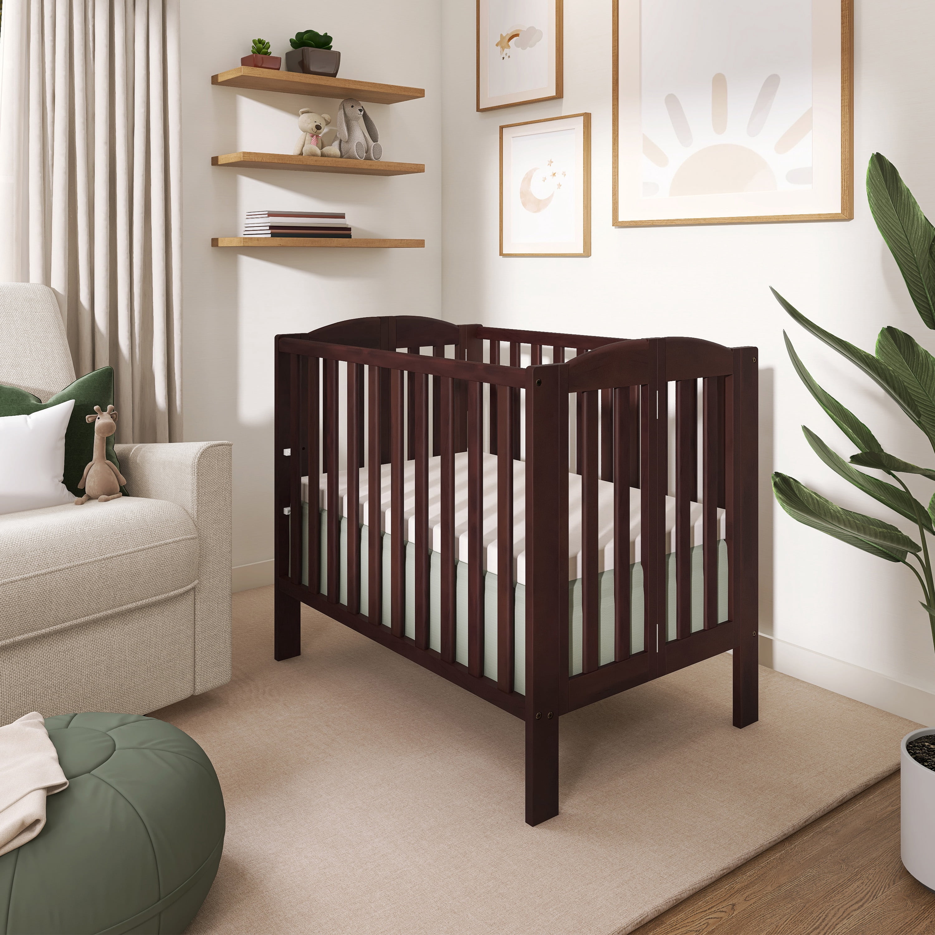 Dream On Me Birch 3-in-1 Folding Portable Mini Crib, Espresso