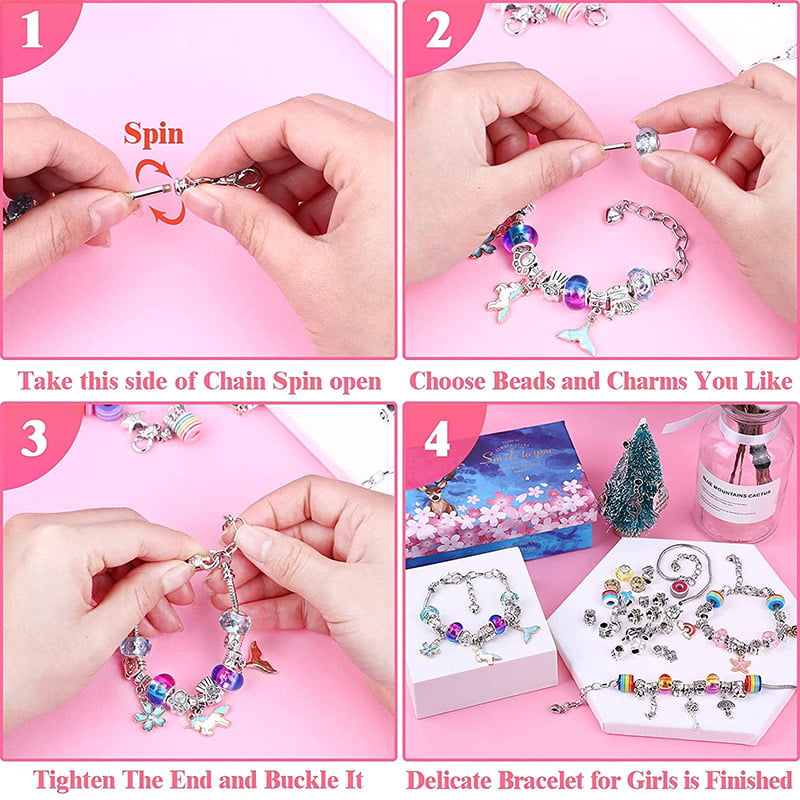  Charm Bracelet Making Kit,Girls Beads for Jewelry Making  Kit,Unicorns Arts Crafts Boxed Bracelet Kit Gifts Set for Teen Girls Kids  Ages 5 6 7 8 9 10-12 : Toys & Games
