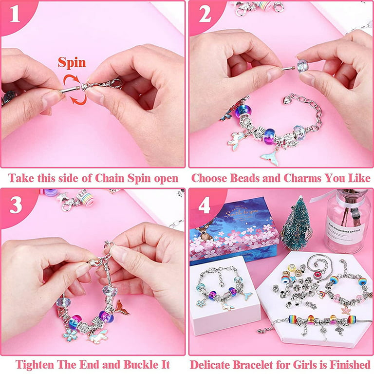 64 Pieces Charm Bracelet Making Kit Including Jewelry Beads Snake Chains,  DIY Craft for Girls, Jewelry Christmas Gift Set for Arts and Crafts for  Girls Ages 8-12 -Blue 