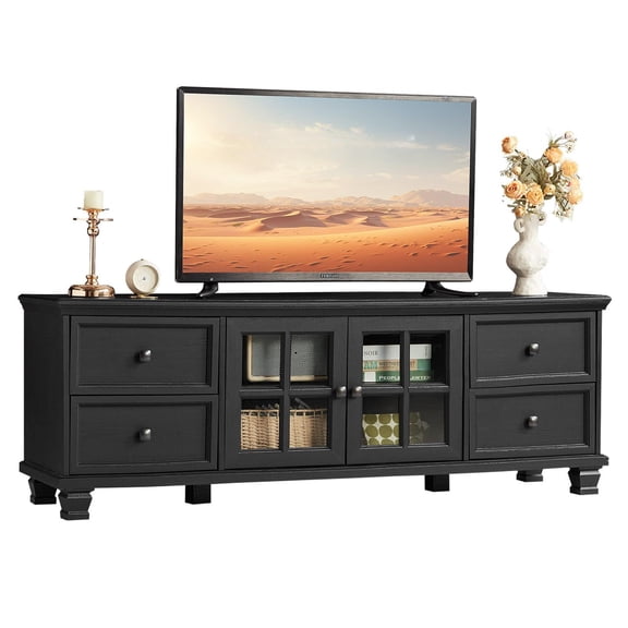 Black Farmhouse TV Stand for Living Room Fits 40 to 75 Inch TVs