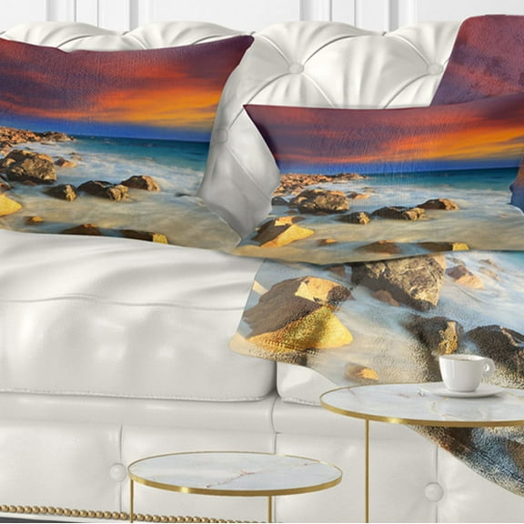 Designart 12" x 20" Blue Polyester Throw Pillow