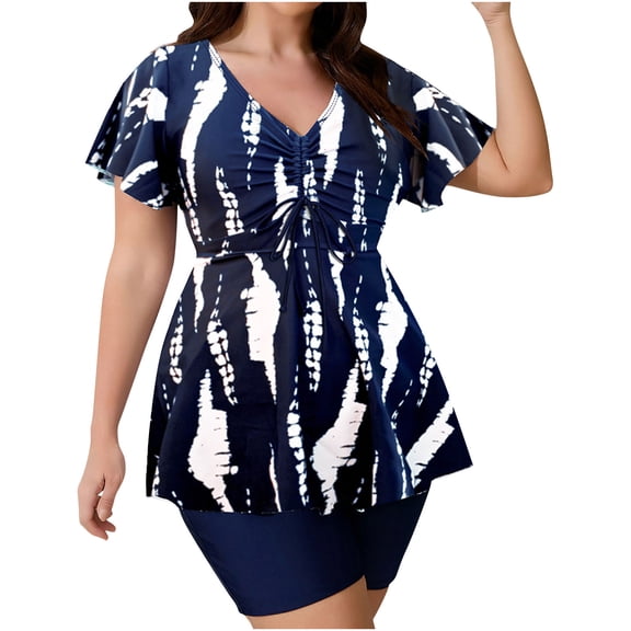 SwiftWear Women's Two Piece Rash Guard Short Sleeve Swim Shirts Built in Bra Plus Size Swimsuit with Boyshorts