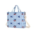 thumbnail image 2 of Corduroy Composite Fabric Tote Bag Magnetic Snap Large Capacity Crossbody Bag Beige Shoulder Strap Cherry and Blue Bows, 2 of 8