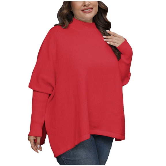 DianGeFu Womens Long Sleeve T-Shirt with Super Soft Stretch Fabric Fall,Women's Fashion Large Size Loose Long Sleeve Choker Slit Pullover,Red,Free Size
