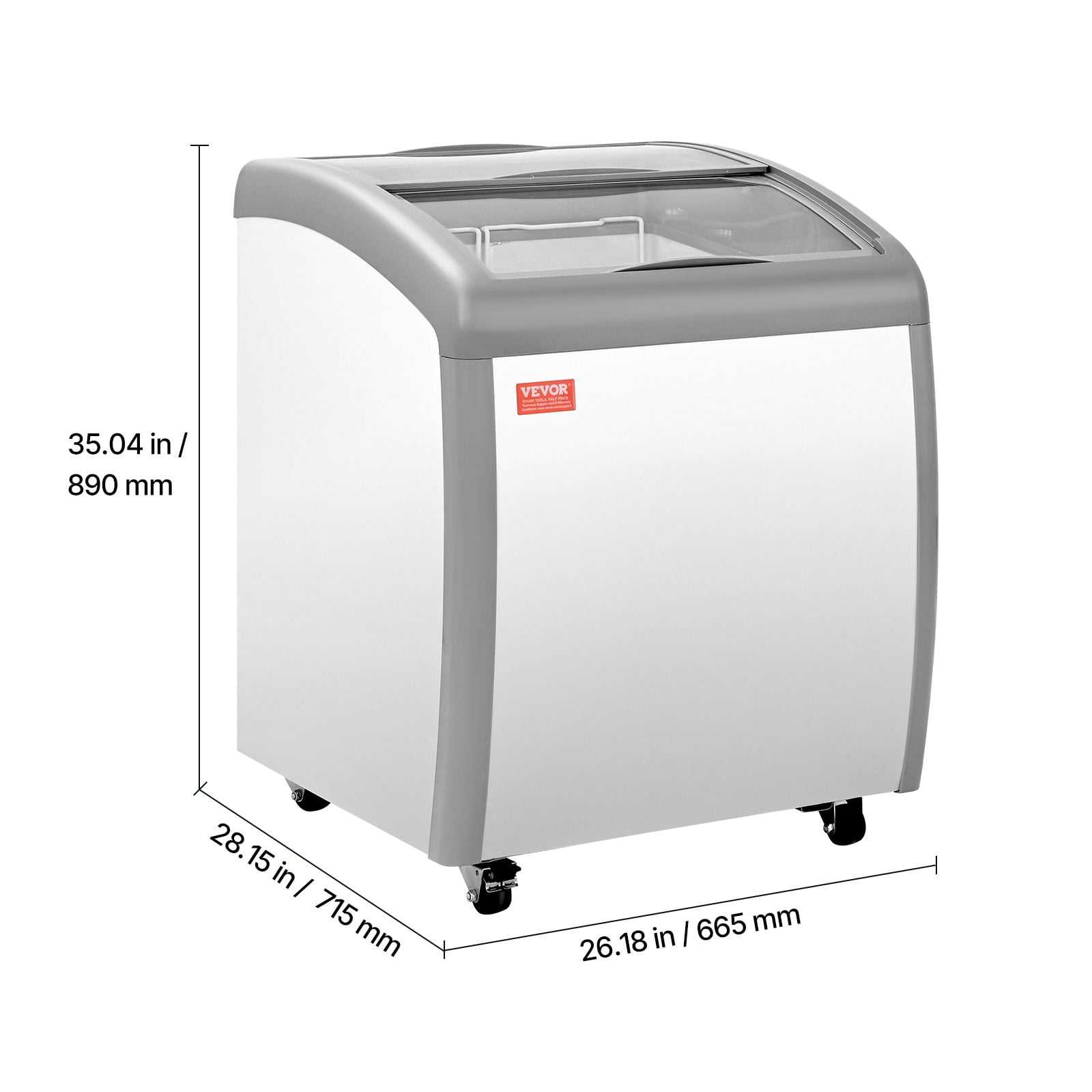 VEVOR Commercial Ice Cream Display Case, 5.4 Cu.ft Chest Freezer, -19 to 3℉ Temp Adjustable Mobile Top Deep Freezer with 2 Wire Baskets, 2 Sliding Glass Doors, Locking Casters & LED Strip Lighting