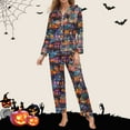 thumbnail image 2 of Arlun Halloween Pajamas Sets for Women Cute Printed Button up Long Sleeves Pants Sets Fall Winter Soft Comfy Loungewear Fashion Loose Fit Lightweight Cozy Loungewear Pjs Sets Dark Purple S, 2 of 5