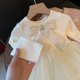 thumbnail image 4 of Conjuntos de blusas y camisas de cuello redondo y manga larga Suéter de punto para niños Cárdigan de flores Top de dos piezas y media falda Conjunto dulce y lindo Conjunto de poliéster para niños, 4 of 9
