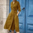 thumbnail image 2 of CEHVOM Robe Décontractée en Coton et Lin à Manches Mi-Longues avec Lacets pour Femmes en Solde, 2 of 6